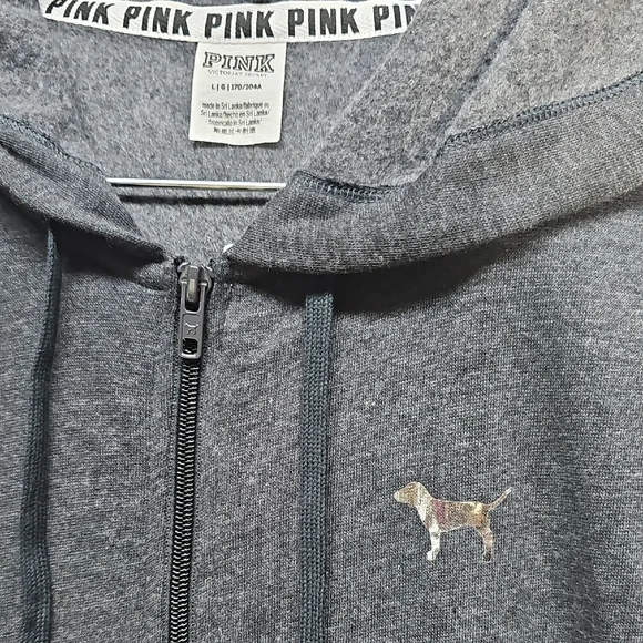PINK Victoria's Secret Charcoal Hoodie with Striped Accents - Picture 3 of 8